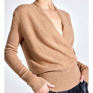 Brochu Walker 100% Cashmere Phinneas Wrap Front Sweater Camel Tan Size Small